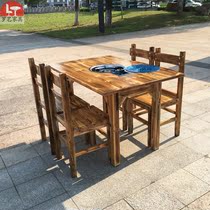 Solid wood rectangular table Hot pot table Gas stove One-piece snack bar Breakfast shop square table Barbecue table Noodle curator table and chair