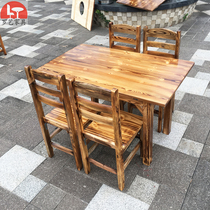 Solid wood farm house Food stalls tables and chairs Canteen Breakfast snack bar Barbecue table Noodle restaurant Barrel rice square table