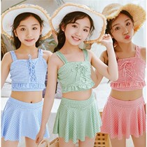 Childrens swimsuit female middle and Big Baby little Princess split swimsuit 2021 new girl skirt one-piece swimsuit