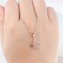 18K gold diamond necklace female rose gold USA crown diamond pendant set chain AU750 color gold choker