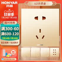 Hongyan switch socket 86 household concealed champagne gold wall air conditioning usb5 hole five hole socket panel sky