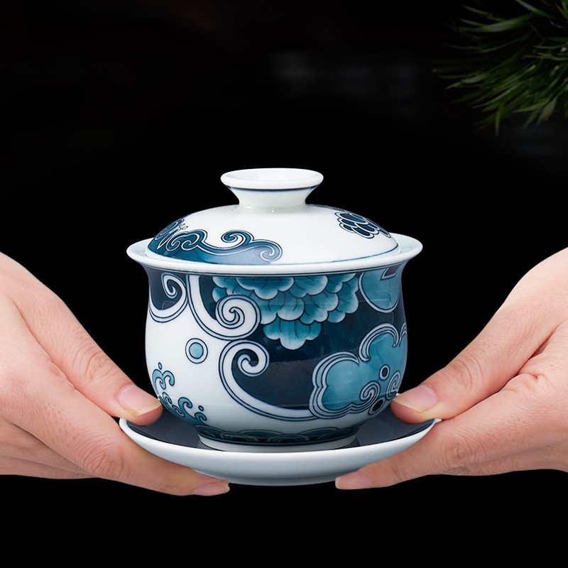 Qiao mu jingdezhen manual coloured drawing or pattern ceramic tea set creative household cup teapot kung fu suit of blue and white porcelain