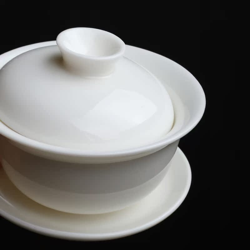 Qiao mu dehua white porcelain only three tureen bowl cups ivory white tea, tea ware ceramic kung fu tea set