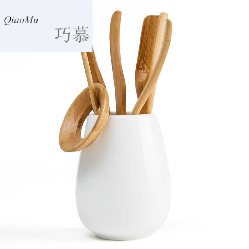 Qiao mu white porcelain tea 6 gentleman bamboo wood kung fu tea accessories take tea tea spoon tea combination