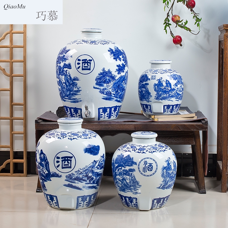 Qiao mu jingdezhen empty jar scattered hip 10 jins of 50 pounds to archaize ceramic pot home liquor with leading mercifully