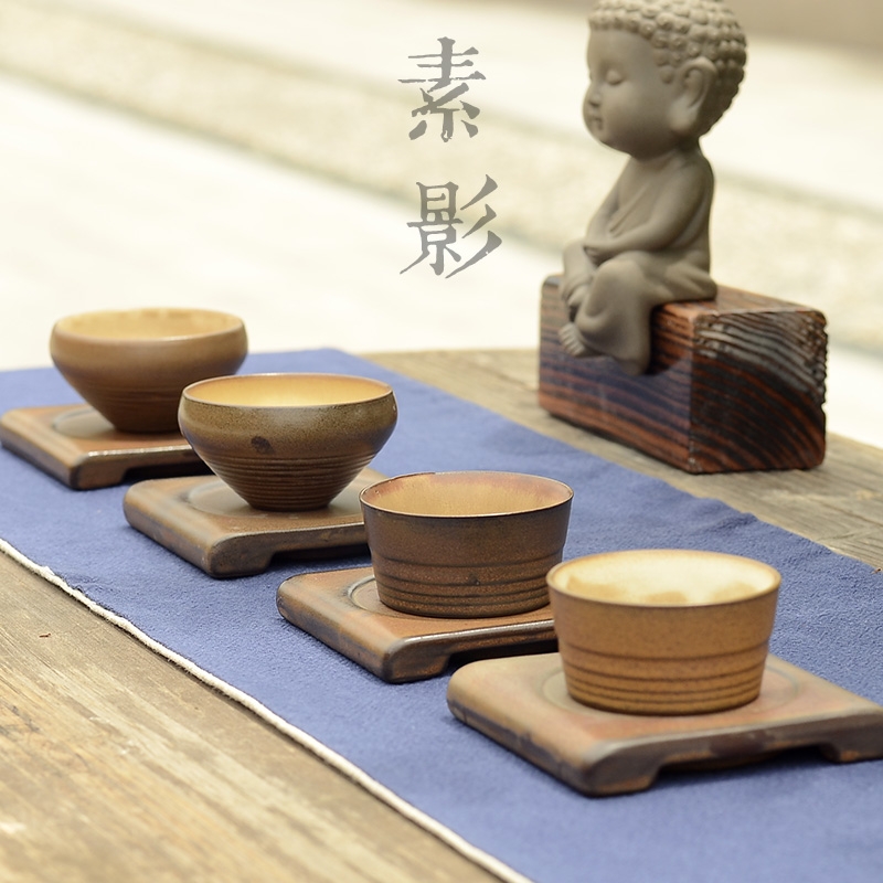 Qiao mu hand antique Japanese coarse pottery cup mat rust of primitive simplicity mat small butterfly son against the hot insulation pad tea set