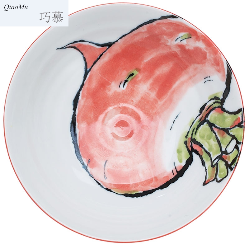 Qiao mu Japanese hand - made of 7 inches dish plate creative household ceramics tableware plate fruit bowl, lovely snack plate