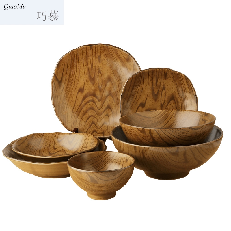 Qiao mu Japanese rice bowl taste thousand la rainbow such as bowl bowl large household creative wood grain ceramic tableware dishes dishes