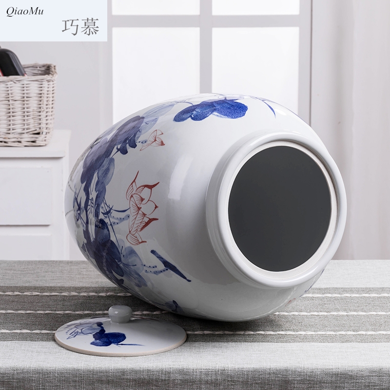 Qiao mu jingdezhen ceramic barrel with cover feng shui home 50 kg insect - resistant large capacity storage tank of rice flour