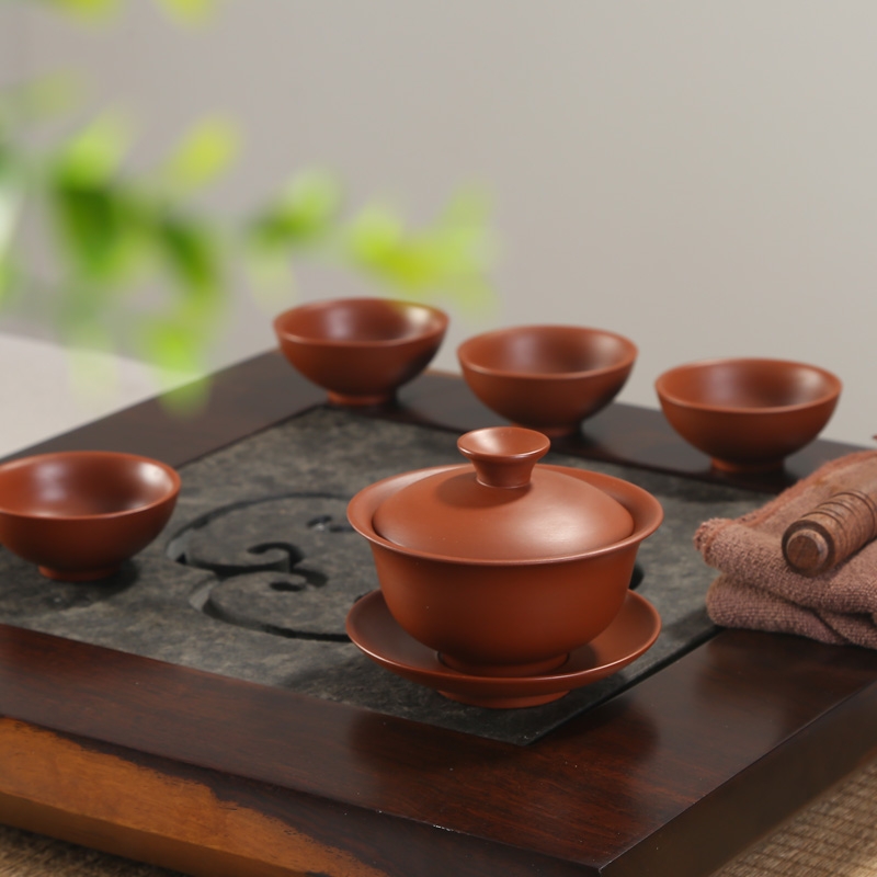 Qiao mu ore purple purple clay tureen kung fu tea set three tea bowl to bowl worship CPU interface spare parts for a cup of tea