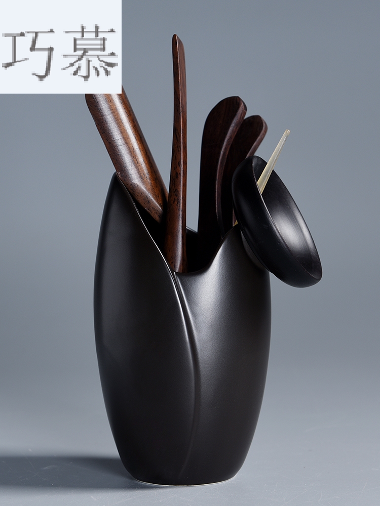 Qiao mu contracted ceramic tea 6 gentleman move ebony bamboo kung fu tea set spare parts ChaGa teaspoon of tea art