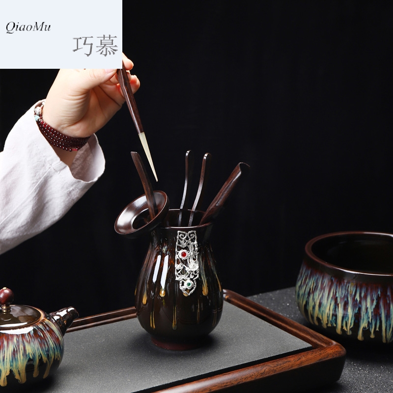 Qiao mu large jingdezhen coppering. As the silver red glaze, ceramic tea six gentleman wood kung fu tea tea tray accessories