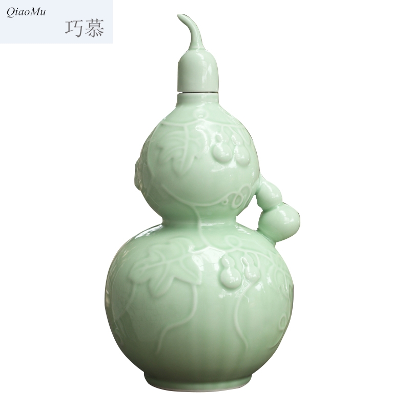 Qiao mu jingdezhen jar empty bottle gourd wine pot liquor ceramic antique liquor bottle 5 jins of household mercifully