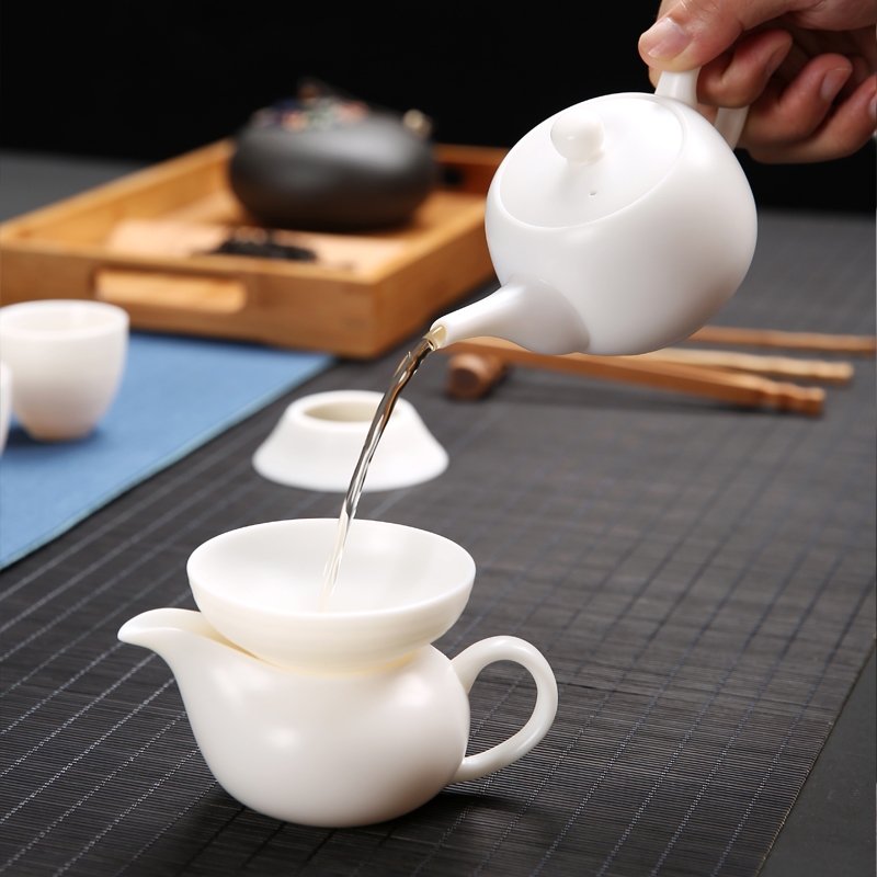 Qiao mu dehua white porcelain ceramic teapot single pot kung fu tea set domestic ivory white jade porcelain teapot high pot by hand