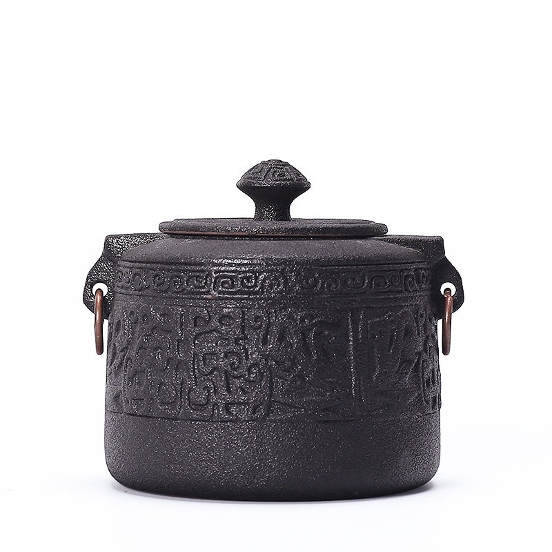 Qiao mu coarse pottery caddy fixings auspicious dragon heads Chinese style classic adornment of black tea urn seal pot puer tea