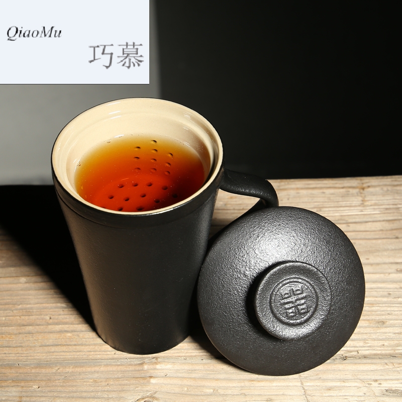 Qiao mu move black glaze porcelain office cup with cover tea filter household creative Japanese large capacity personal water bottle