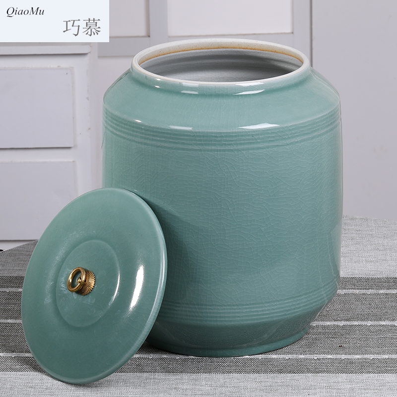 Qiao mu 20 jins with jingdezhen ceramic barrel ricer box with cover tank with cover cylinder storage tank tea cake cylinder seal