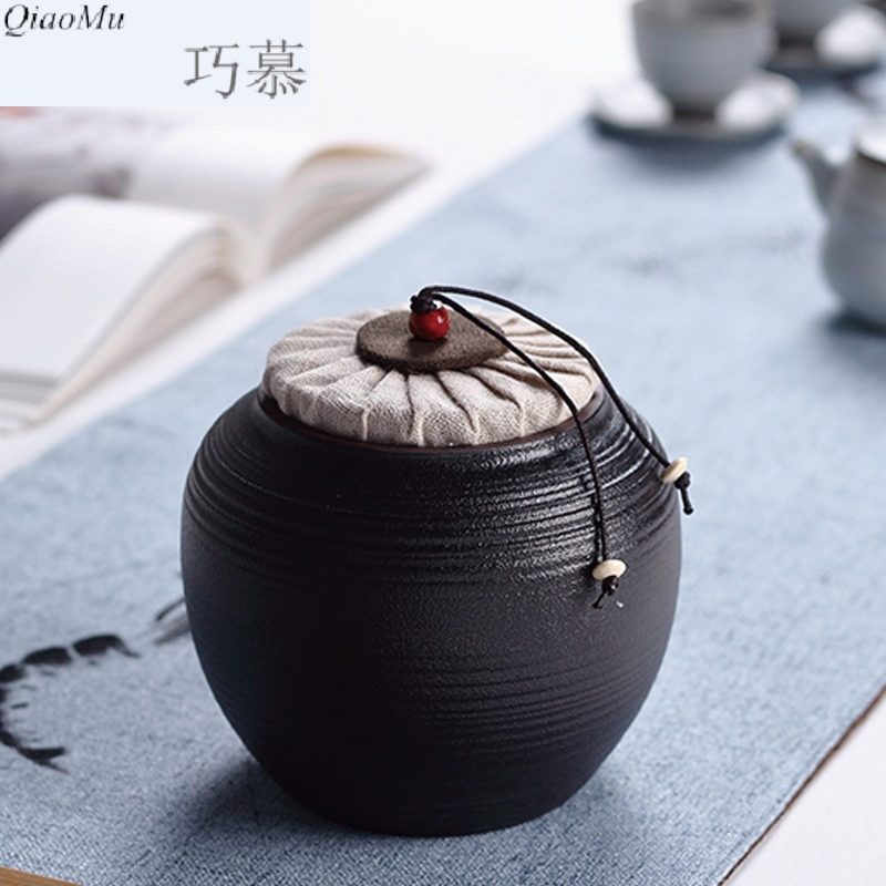 MuJuFu zen wind restoring ancient ways opportunely, black pottery caddy fixings large medium small carbon sealing as cans ceramic pottery coarse pottery store