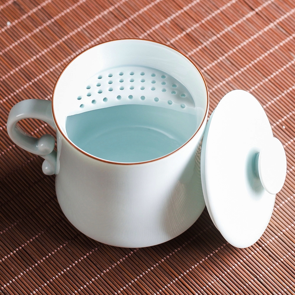 Qiao mu jingdezhen hand - made teacup shadow celadon with cover filter water glass tea cup personal office gift mugs