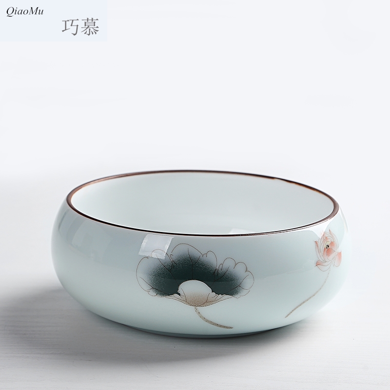 Qiao mu large blue and white porcelain lotus purple sand tea to wash to the writing brush washer wash cup tea accessories tea taking with zero water aquiculture