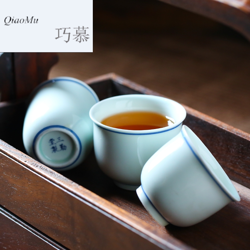 Qiao mu jingdezhen ceramic cups kung fu tea set celadon hand - made stripe simple sample tea cup sweet lovers