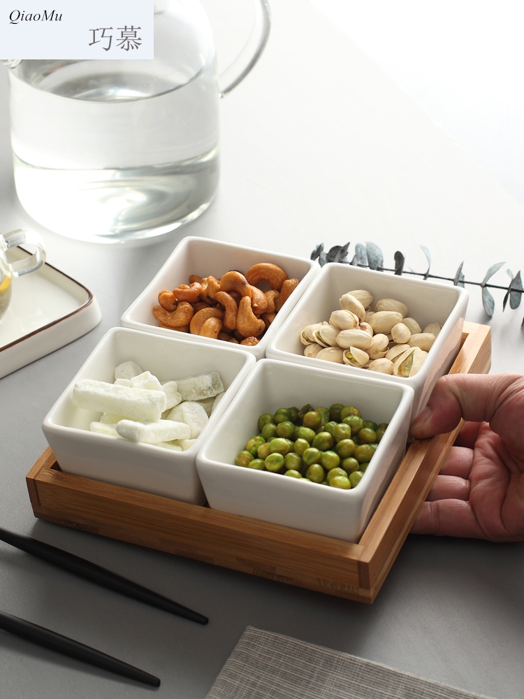 Nordic Qiao mu DHT ceramic creative seeds plate dry fruit tray, fruit dish bamboo ceramic bowl of sugar in the living room