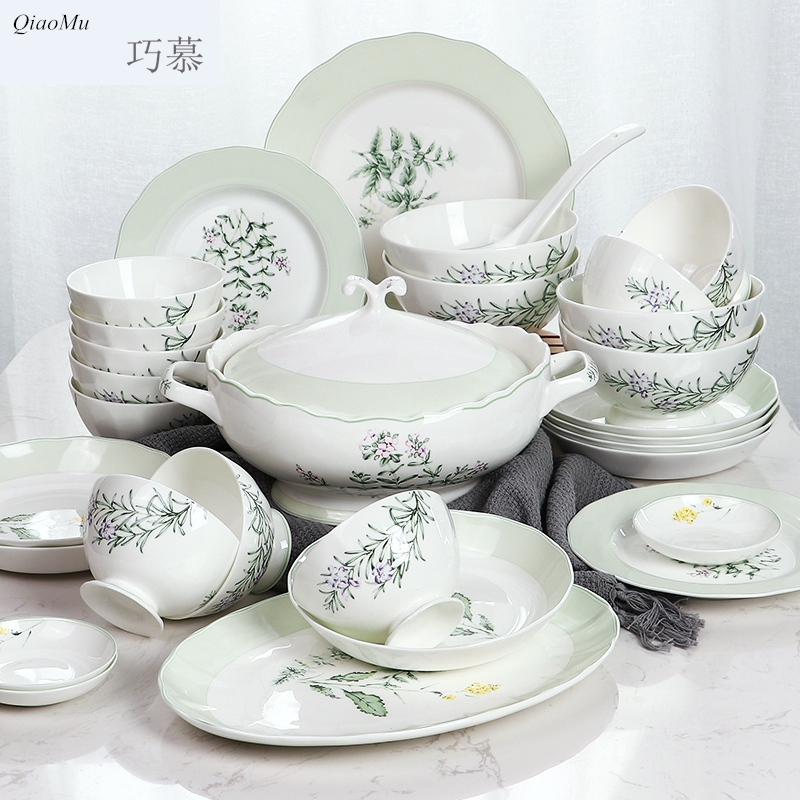Qiao mu jingdezhen Chinese ipads porcelain tableware suit household ceramics dishes suit creative lotus expressions using tray