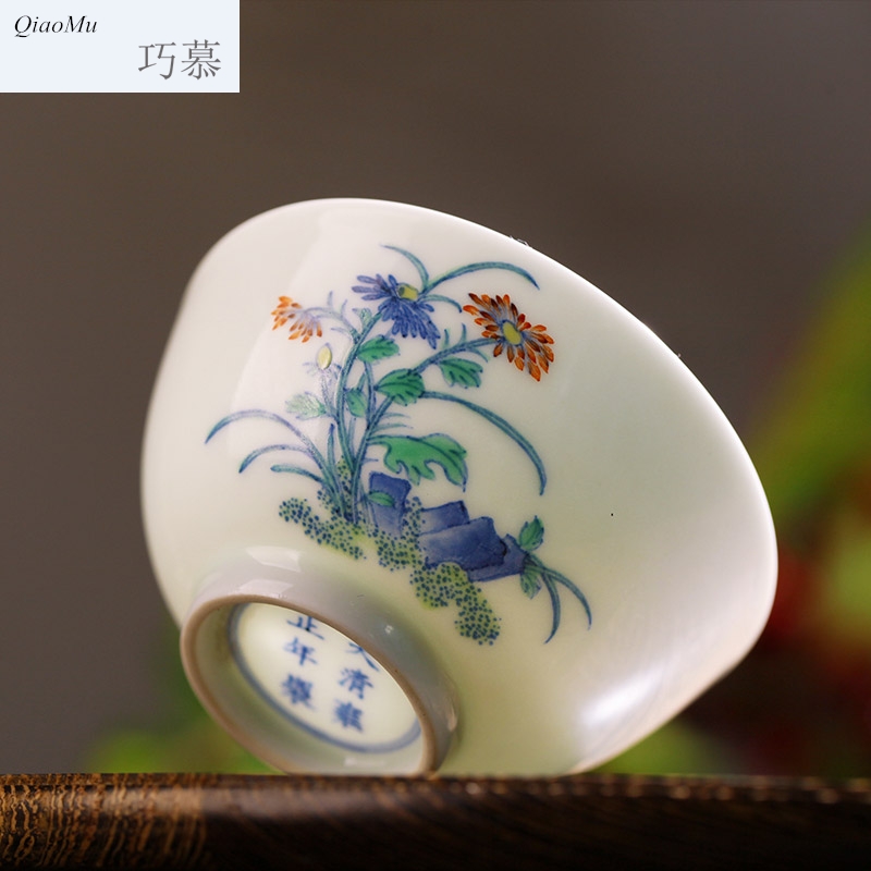 Qiao mu JYD archaize of jingdezhen blue and white stones fight yongzheng by grain to use hand made sample tea cup ceramic tea set