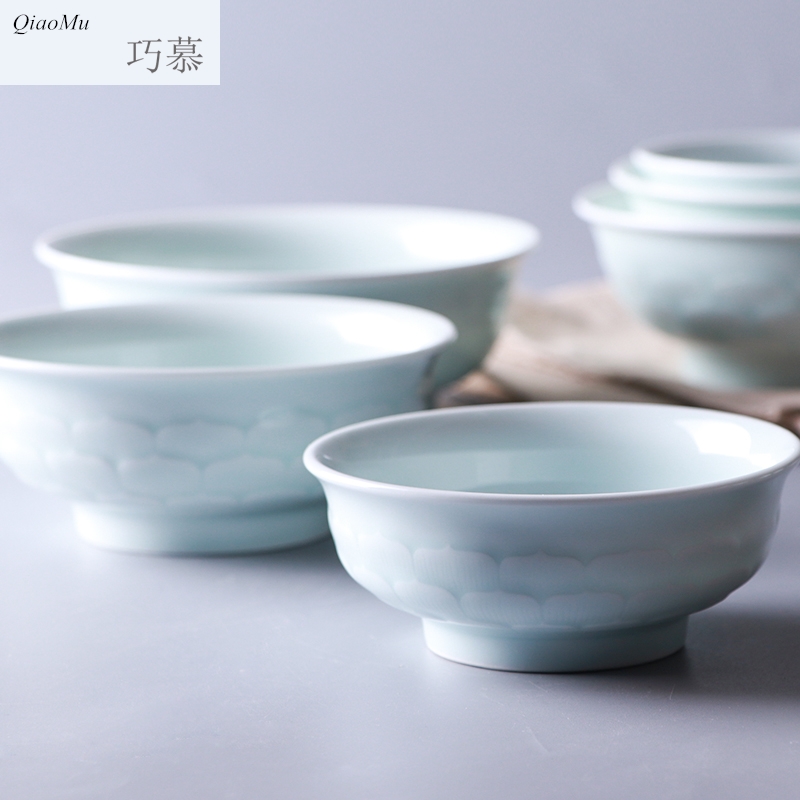 Qiao mu jingdezhen ceramic bowl Chinese style tableware celadon rainbow such as bowl soup bowl with 6 inch bowl to eat bowl lotus