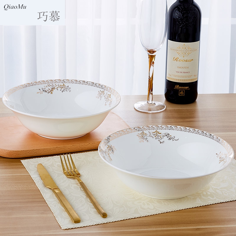 Qiao mu 9 inches large soup bowl ipads China jingdezhen 9 inches hat to bowl of salad bowl Korean creative up phnom penh household