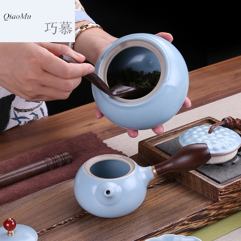 Qiao mu longquan celadon caddy fixings checking ceramic large green tea tea tea box of your up pu seal pot