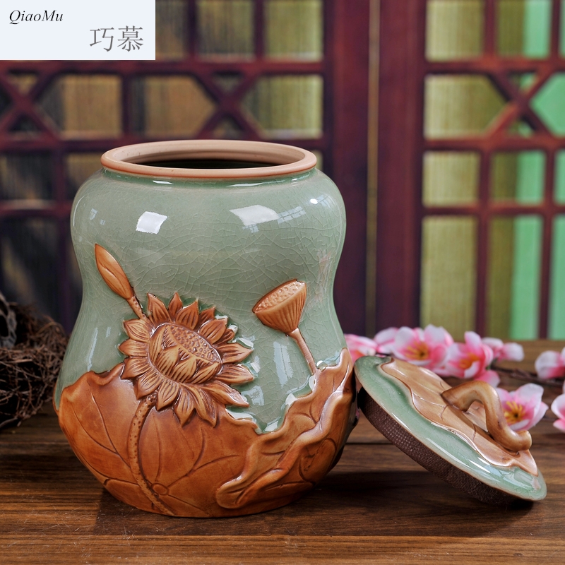 Qiao mu jingdezhen ceramic seal caddy fixings receive medicine storage tank pu - erh tea, green tea, black tea loose tea celadon