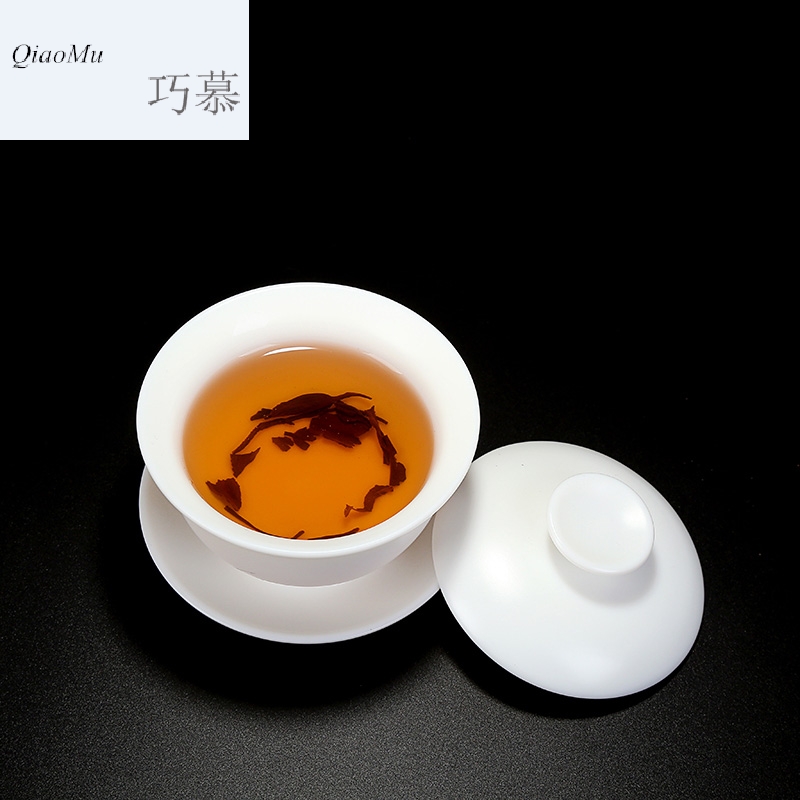 Qiao mu dehua white porcelain only three tureen tea sets jade porcelain tea light ceramic process large kung fu tea pu cover