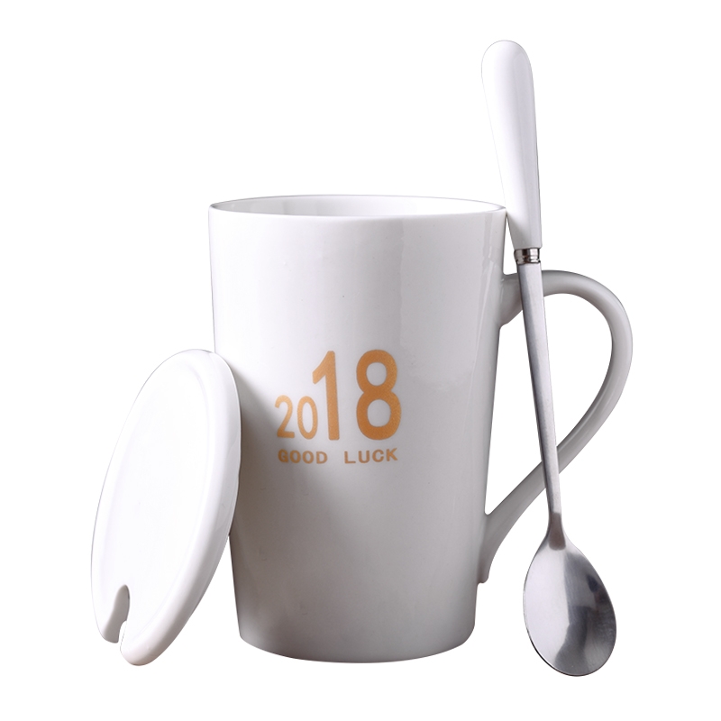 Qiao mu 2018 good luck, creative ceramic cup with cover cup large - capacity glass keller couples spoon coffee cup