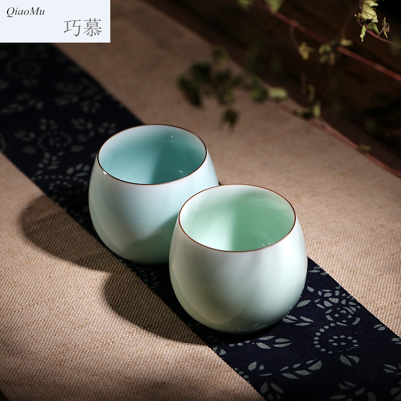 Qiao mu longquan celadon kung fu tea cups ceramic tea set a single cup of pu - erh tea cup sample tea cup master CPU manually individual cup