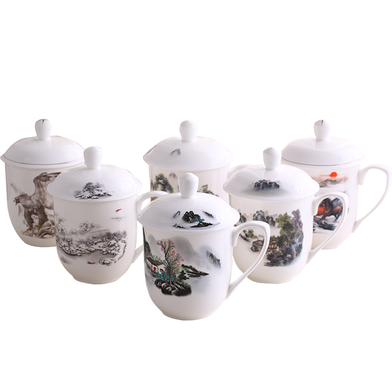 Qiao mu ceramic cups with cover cup cup household glass office and hotel conference room make tea cup logo