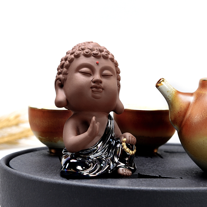 Qiao mu tea pets play small ceramic purple tathagata the little novice monk Buddha bless cave of on - board, furnishing articles