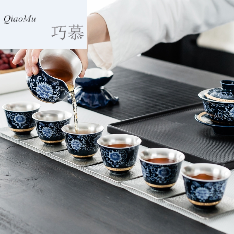 Qiao mu jingdezhen ceramic coppering. As silver tea set silver tea set kung fu tea cups of a complete set of the home office