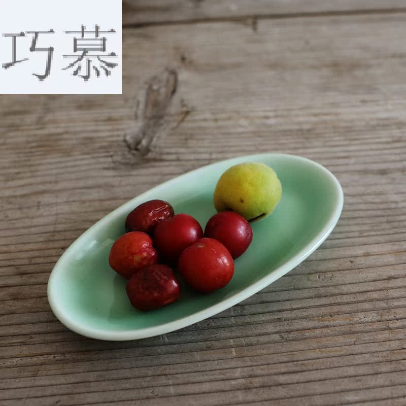 Qiao mu QOJ longquan celadon dish plate tableware oval eat dessert plate of dish dish towel all the dab of a plate