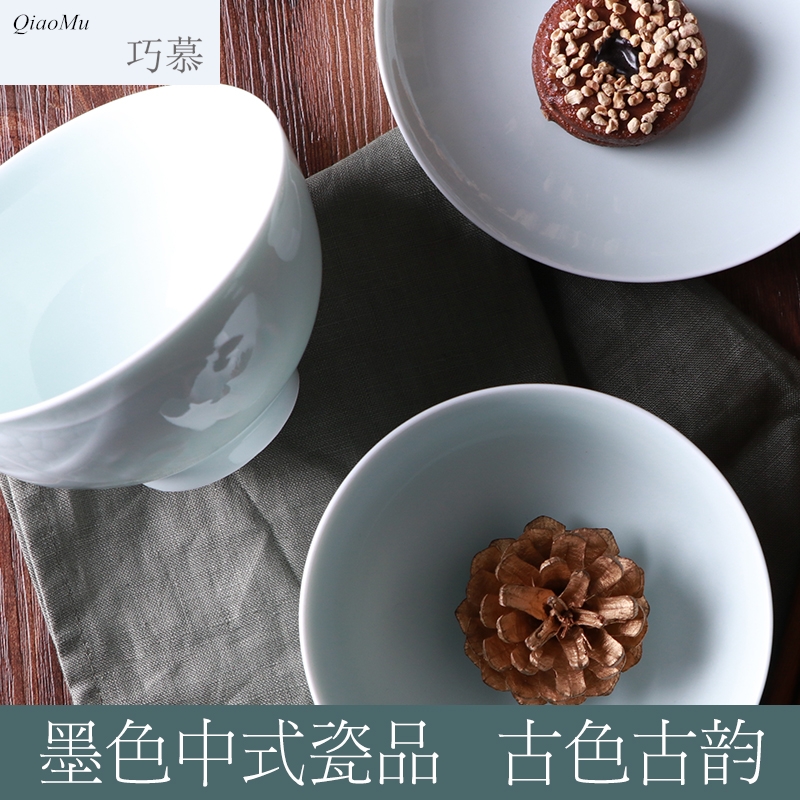 Qiao MuYing celadon eat bowl creative household ceramic bowl with jingdezhen bowls Chinese name plate lotus open move