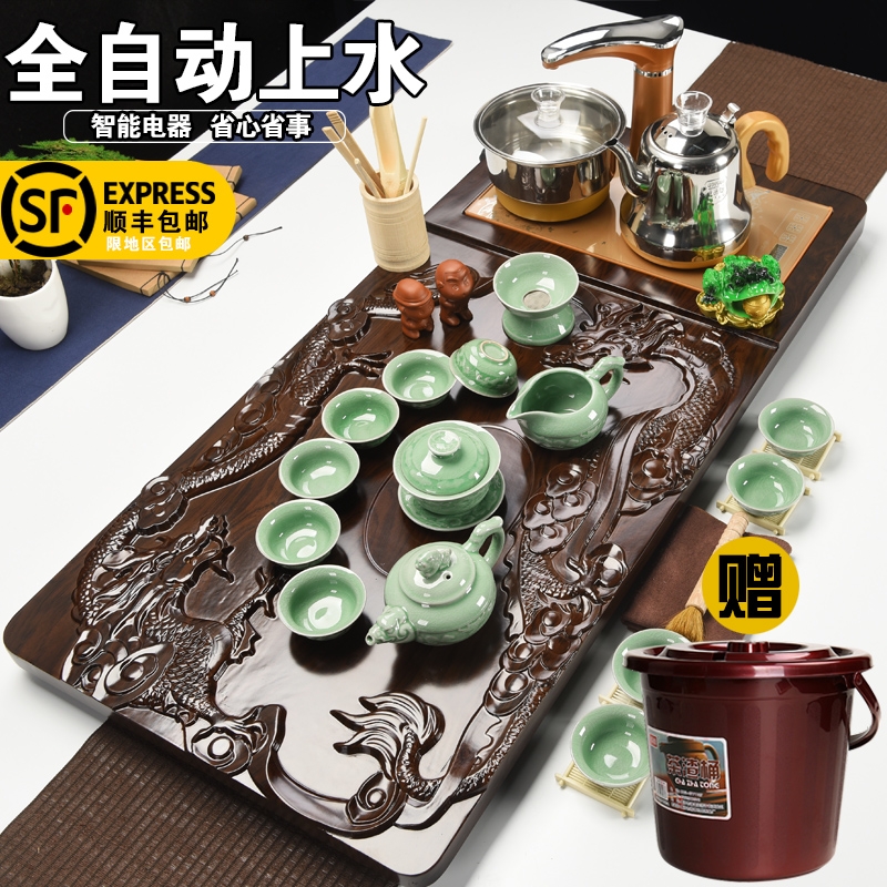 Qiao mu tea suit household contracted violet arenaceous kung fu tea taking of a complete set of solid wood tea tray, tea teapot teacup full since