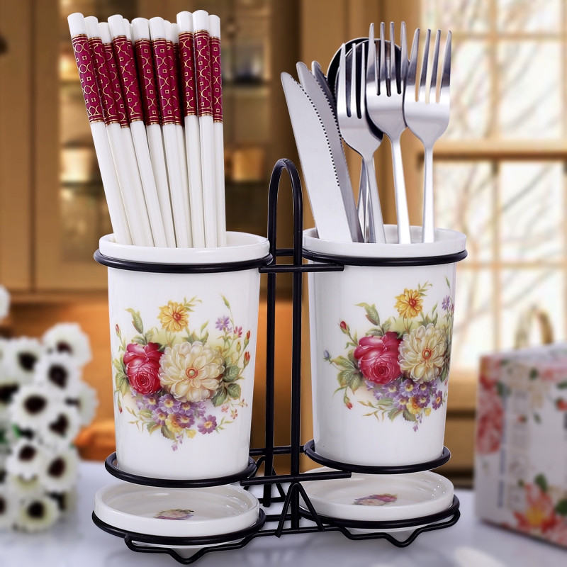 Qiao mu CMK ceramic tube spoon, chopsticks box son home drop chopsticks to receive a box on the shelf can drop