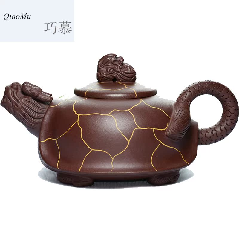 Qiao mu QD [] yixing are it by the manual kung fu tea set gift ice pure ore purple clay terrapin dragon longevity