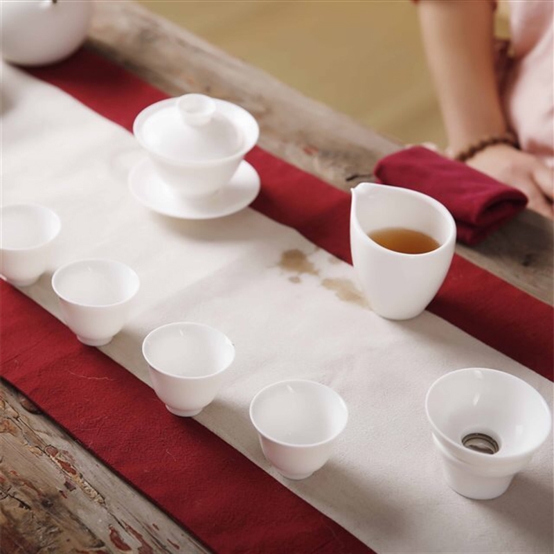 Qiao mu white porcelain kung fu tea set Japanese contracted white tureen the teapot tea cups of a complete set of household gift tea set