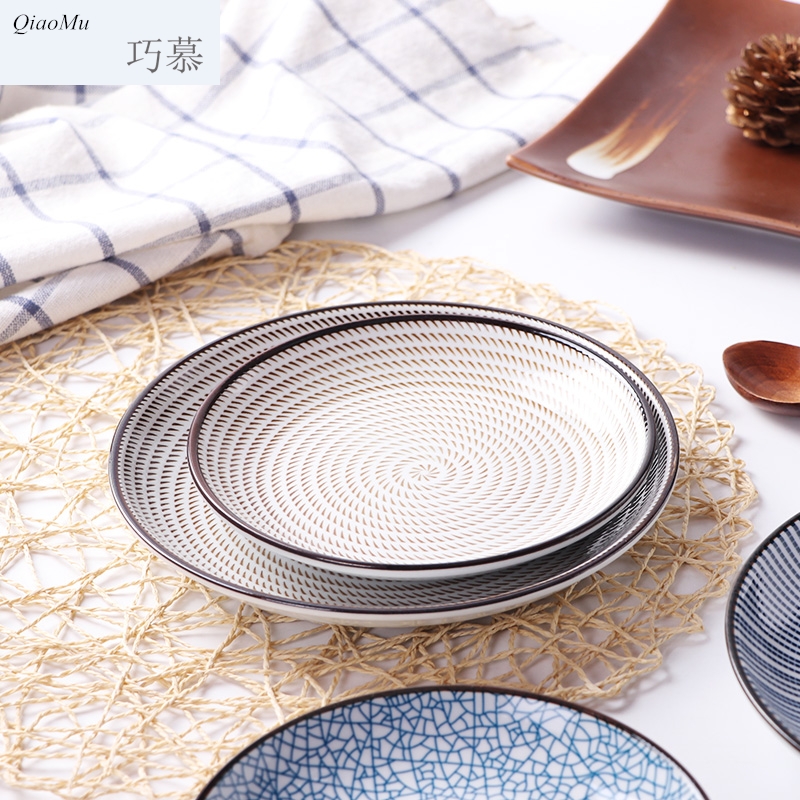 Qiao mu contracted under the glaze color of jingdezhen ceramic plate plate tableware suit creative dishes household Japanese side