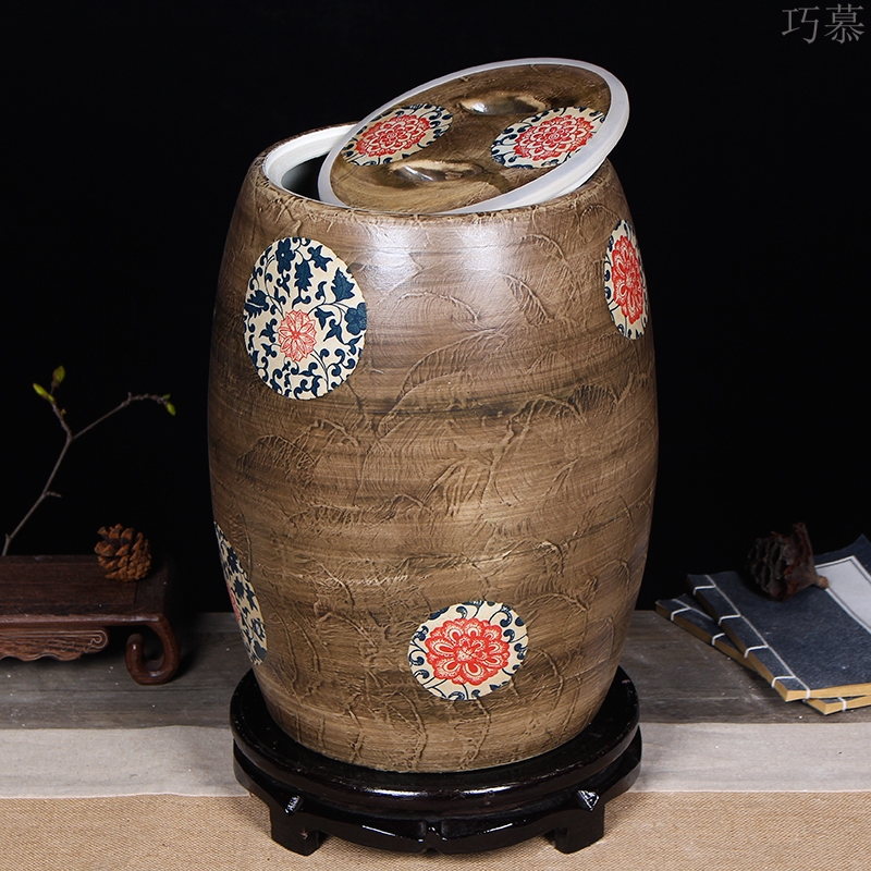 Qiao mu jingdezhen ceramic barrel household thickening 20 jins 30 jins 50 kg ricer box storage bacon tank kitchen decoration