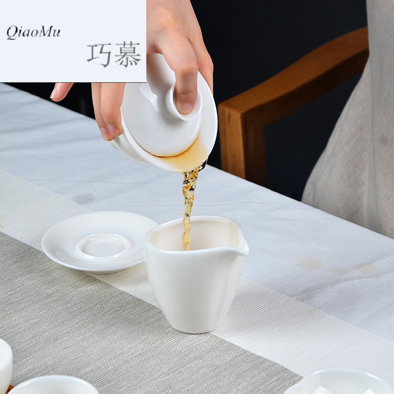 Qiao mu kung fu tureen to use large tea cups dehua white porcelain ceramic tea bowl three use hand grasp pot of tea