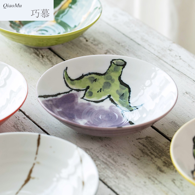 Qiao mu Japanese hand - made of 7 inches dish plate creative household ceramics tableware plate fruit bowl, lovely snack plate