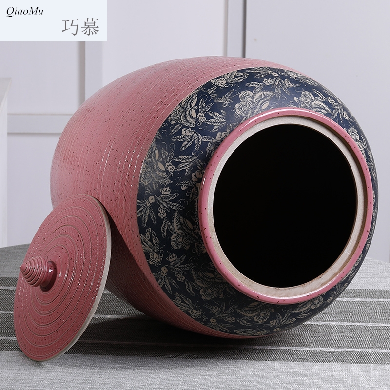 Qiao mu barrel of jingdezhen ceramics with cover with large capacity storage tank moistureproof insect - resistant 20 jins of 50 kg 100 catties