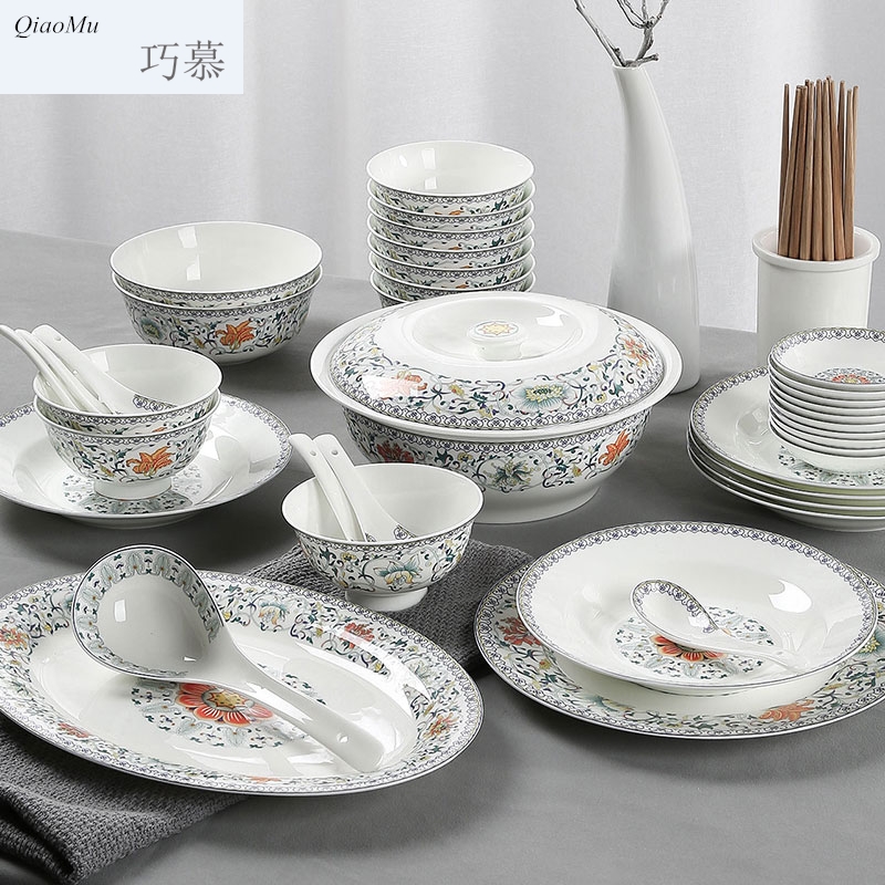 Qiao mu jingdezhen Chinese famille rose home use plate suit new ipads porcelain - glazed in dinner suit